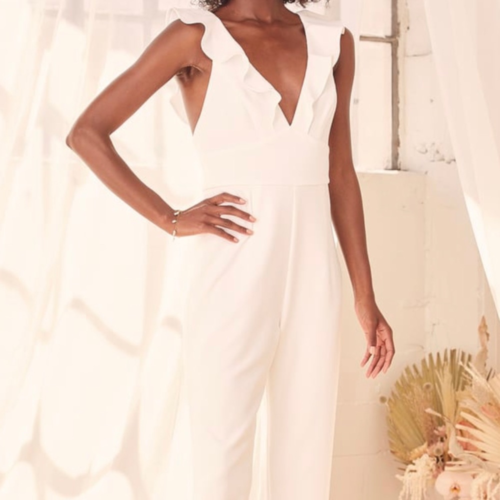 White ruffled jumpsuit